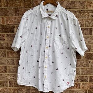 Tommy Bahama White Short-Sleeve Button-Down with Cocktail Motif Men’s XXL 100%